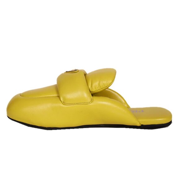 NWt Prada Slip On Flat Mules Yellow Padded Leather Sz 35 - Picture 1 of 8